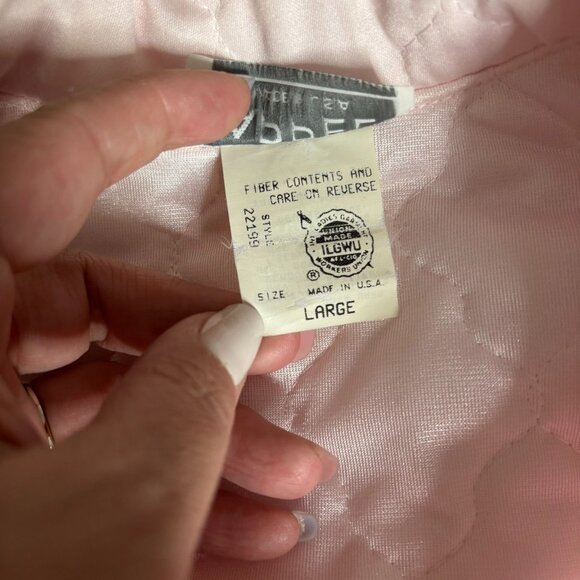 Vintage 80s Appel Quilted Bed Jacket Large Light Pink Lace Polyester Buttons - Picture 8 of 9